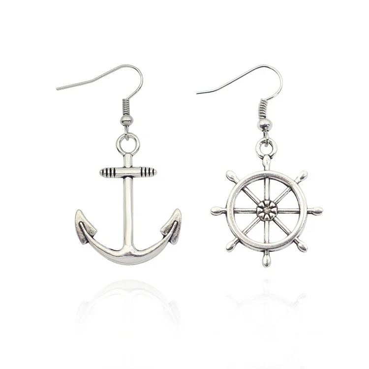 Retro Alloy Asymmetrical Ship Anchor Rudder Earrings