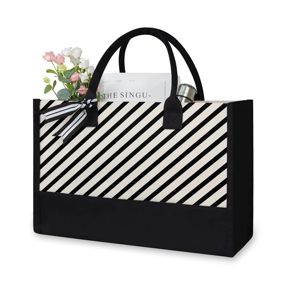 Canvas Shopping Bag - Fashion Shoulder Bag - Oblique Stripes Pattern