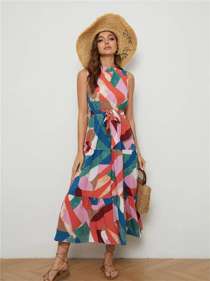 Explosions Sleeveless Lace-Up Holiday Style Dress In Summer