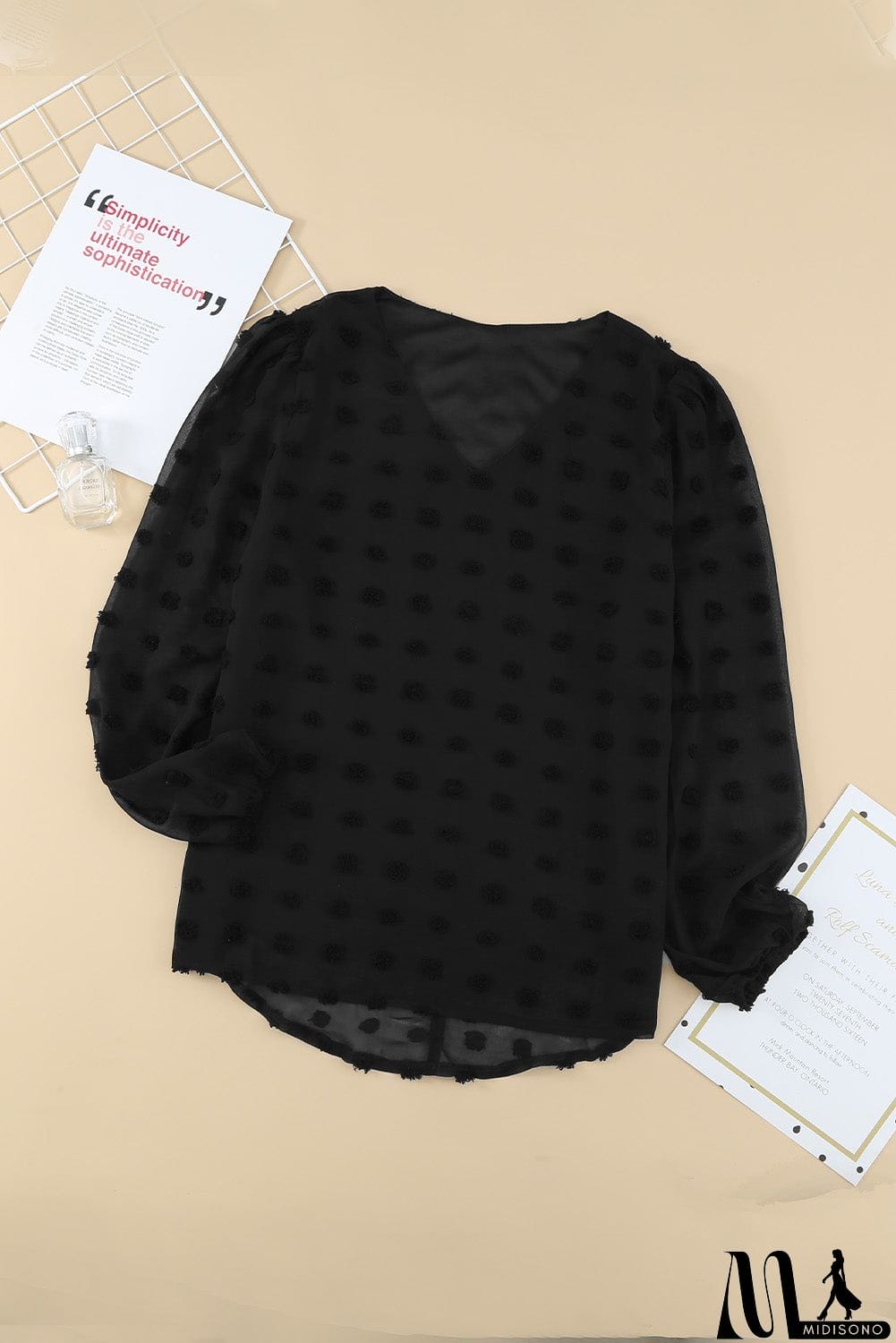 MidiSono - Swiss Dot Bubble Sleeve Blouse
