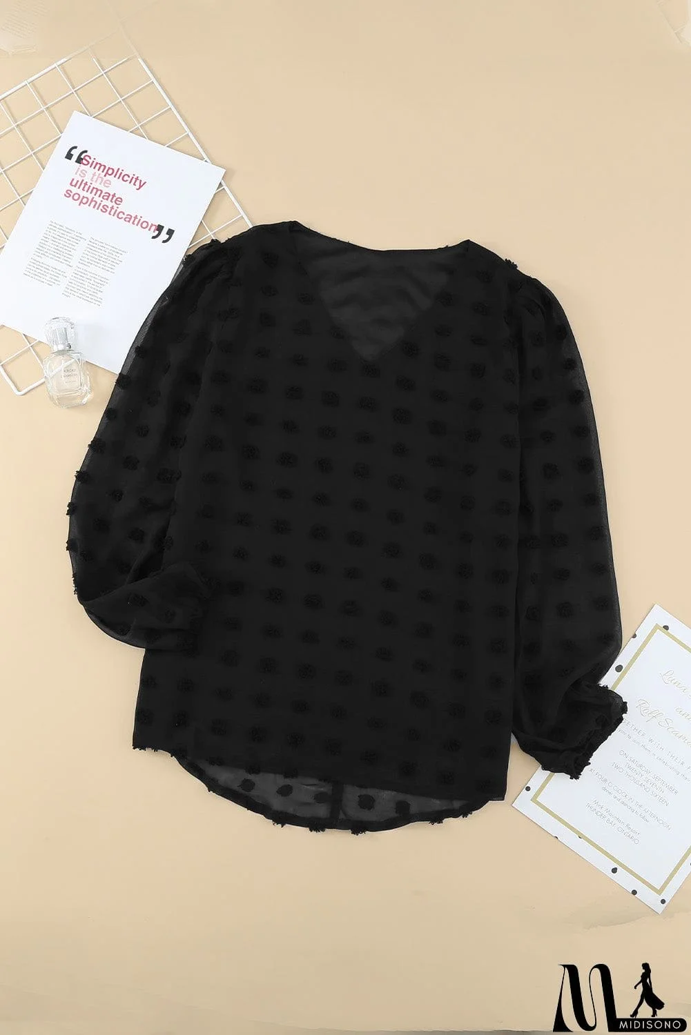 MidiSono - Swiss Dot Bubble Sleeve Blouse