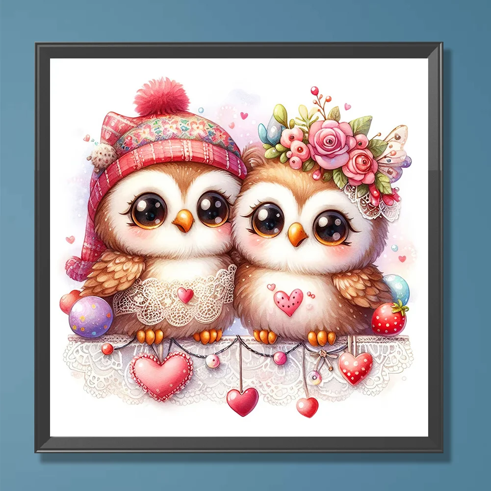 Diamond Painting - Full Round Drill - Cute Owl(Canvas|30*30cm)