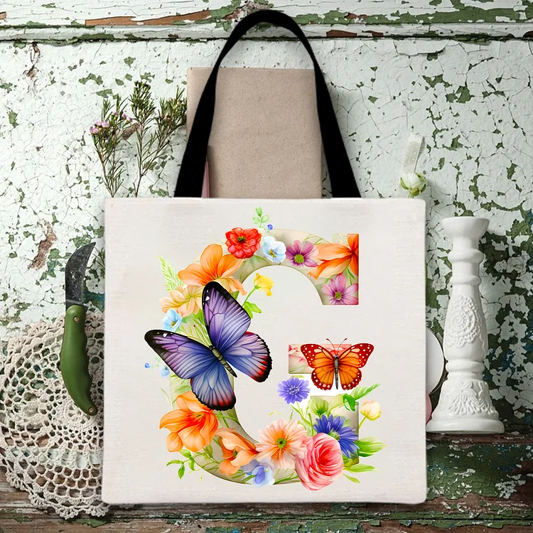 G Butterfly Print Canvas Bag-BSTC1255