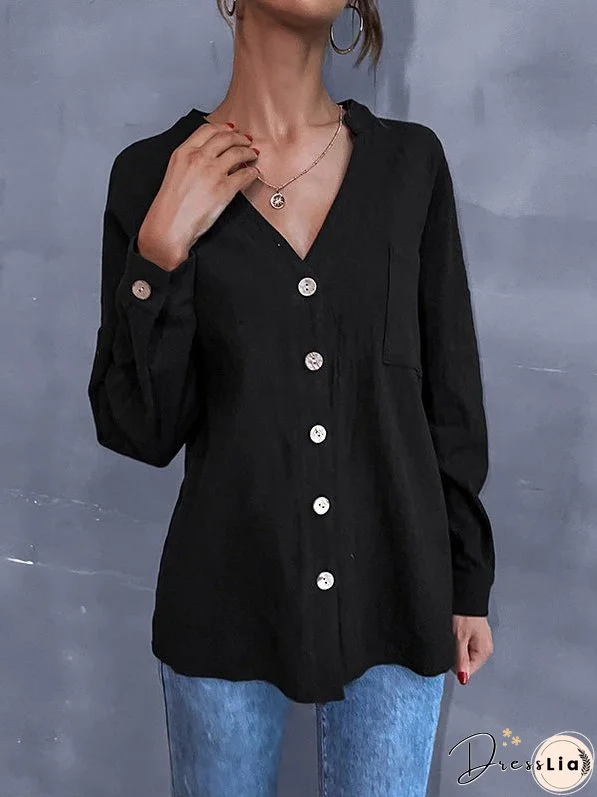 Solid Color Stand-up Collar Shirt