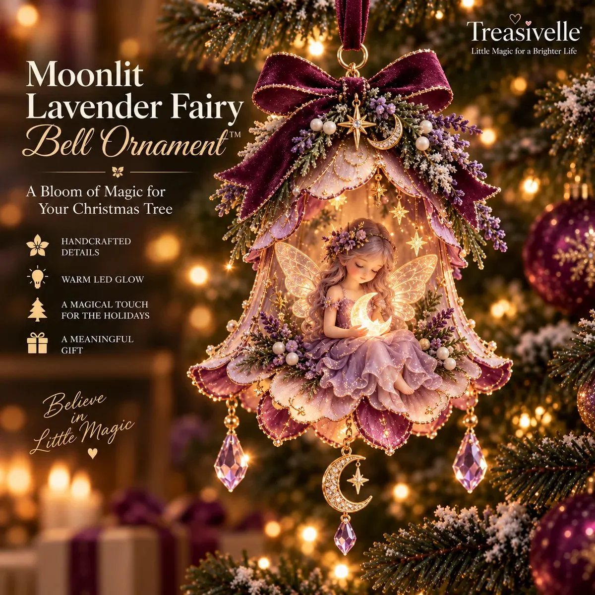 Moonlit Lavender Fairy Bell Ornament