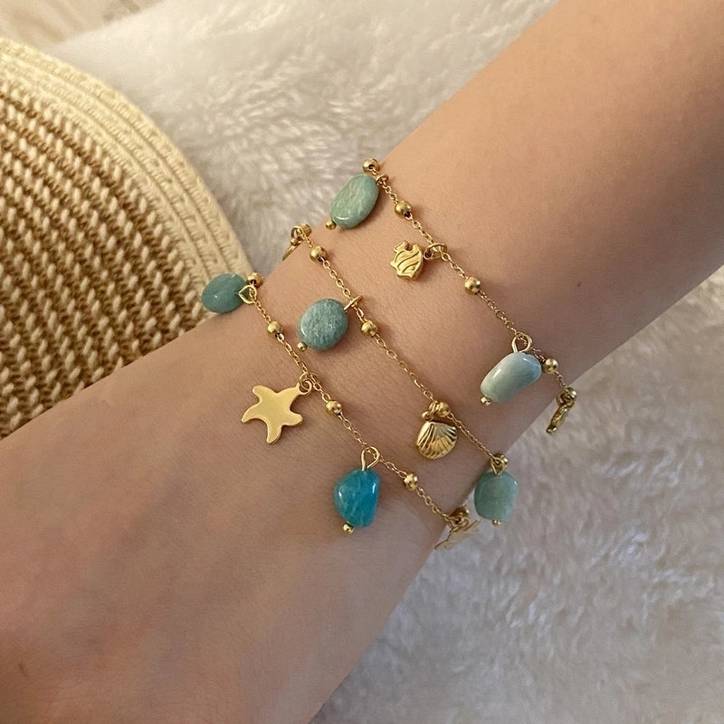 Beach Minimalist Commute Starfish Shell Fish Tail 304 Stainless Steel 18K Gold Plated Acrylic Natural Stone Bracelets In Bulk