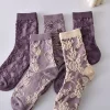 Delicate Purple 3D Jacquard Medium Tube Women Socks 10 Pairs