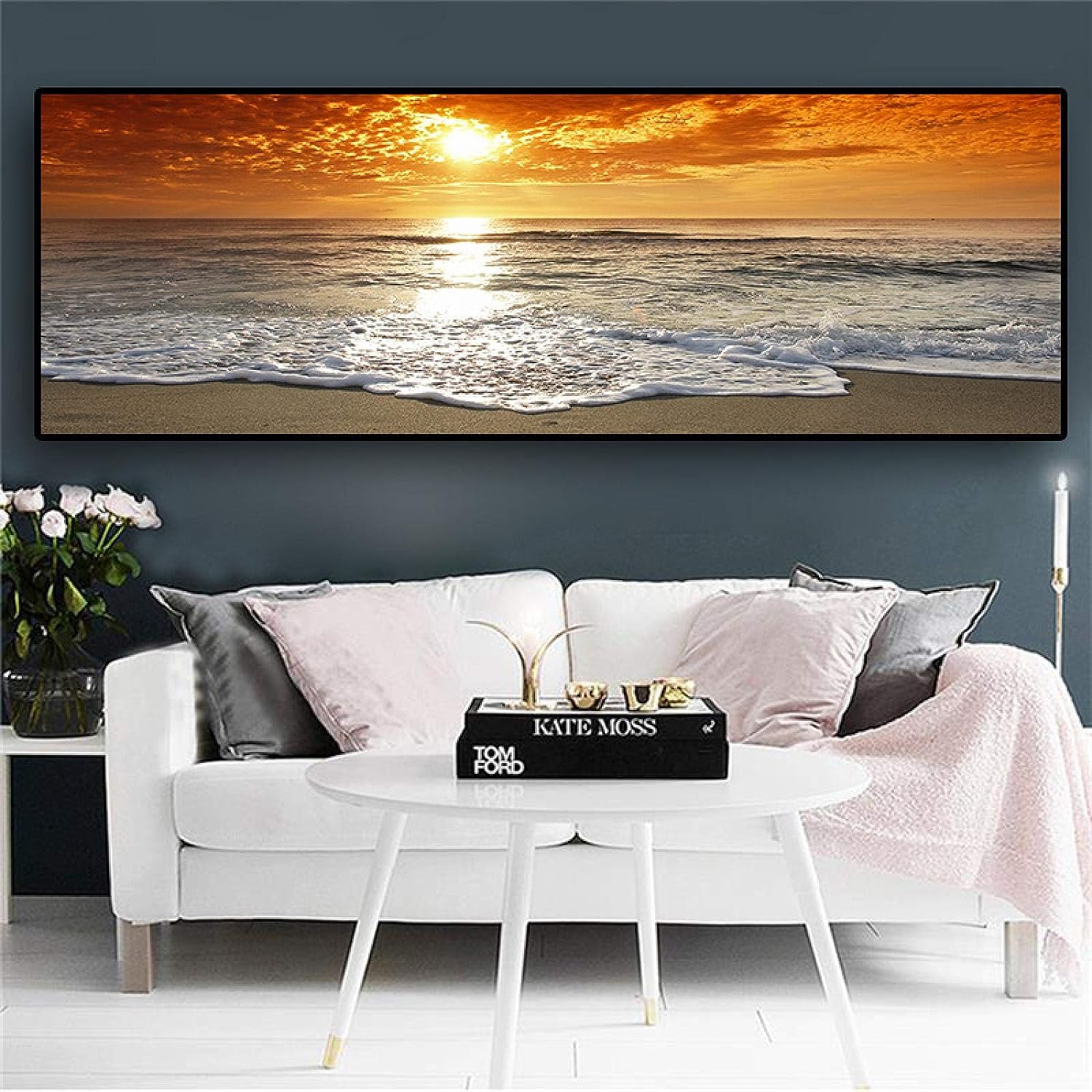 GEMMII Sunsets Natural Sea Beach Landscape Posters and Prints on Canvas Panorama Scandinavian Wall Art Picture for Living Room XXL 20X60cm Frameless Frameless