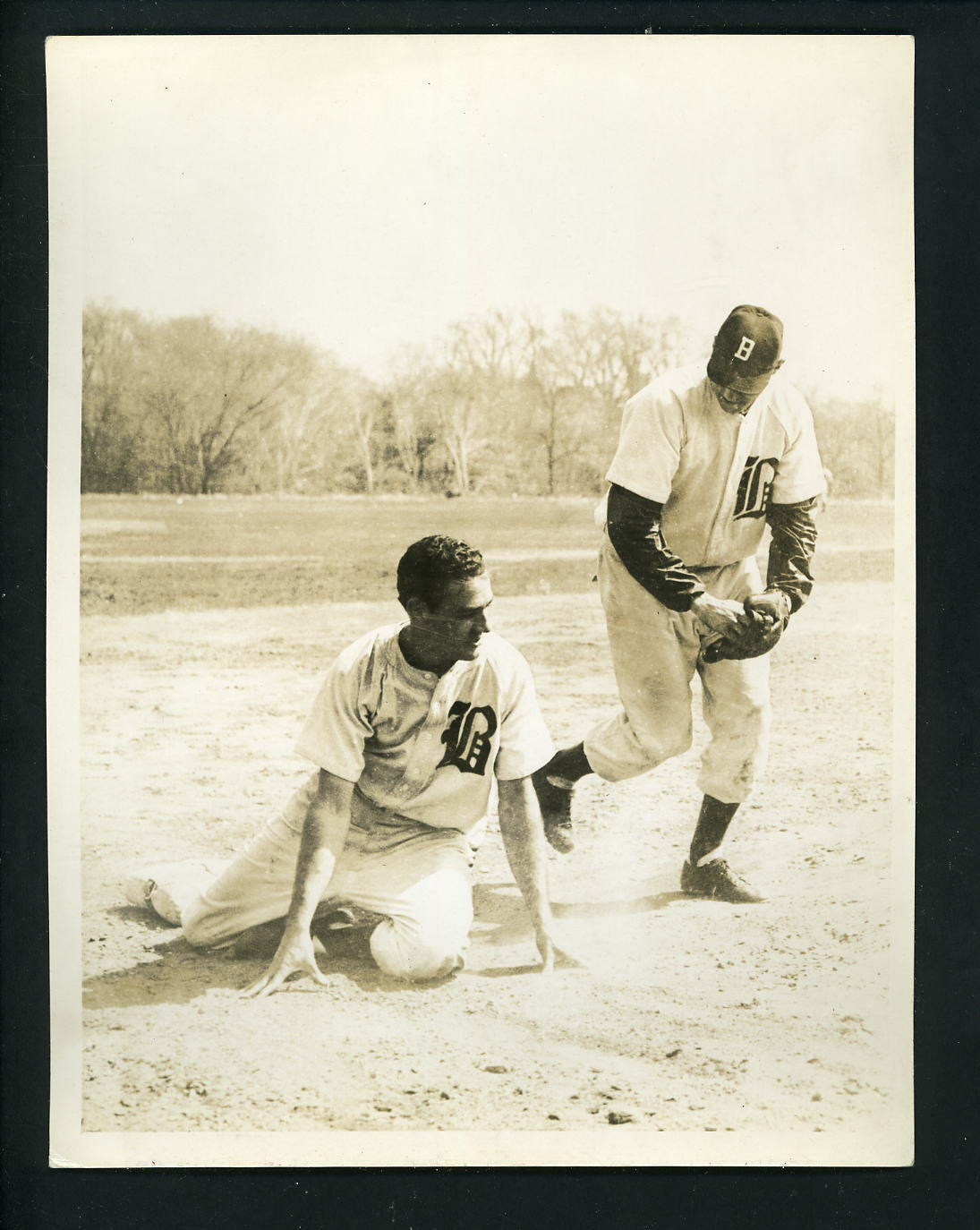 Boston Braves players work on sliding circa 1940 's Press Original Photo Poster painting