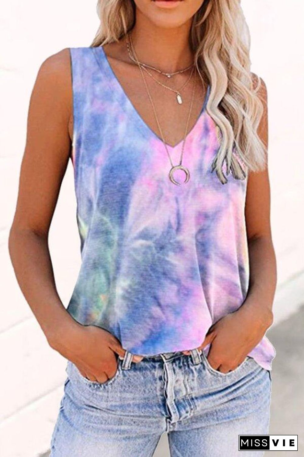 V-Neck Tie Dye Sleeveless Vest