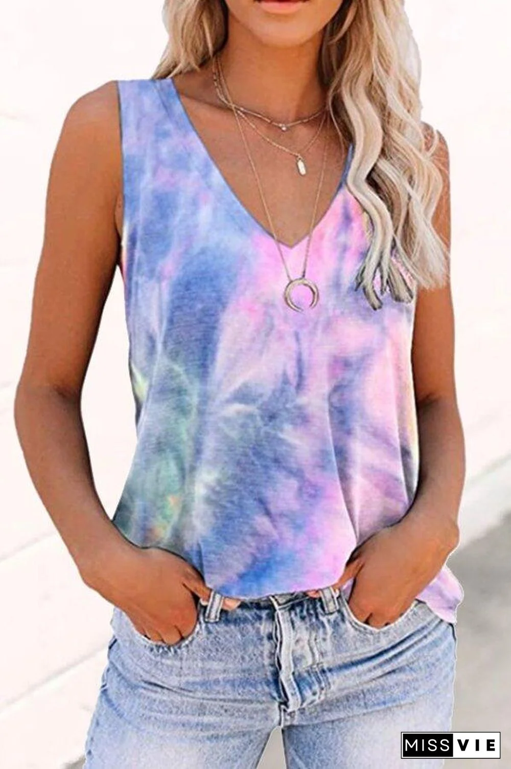 V-Neck Tie Dye Sleeveless Vest