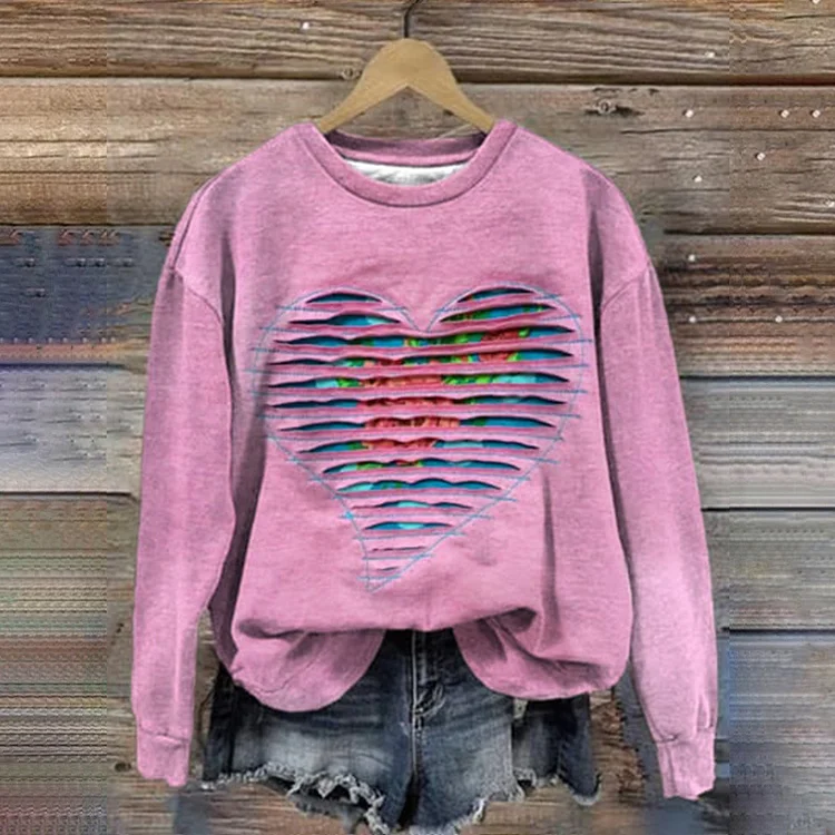 Comstylish Fashion Heart Print Long Sleeve Sweatshirt