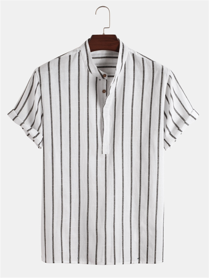 Summer Men's Short-sleeved Shirt Striped Short-sleeved Cotton Shirt