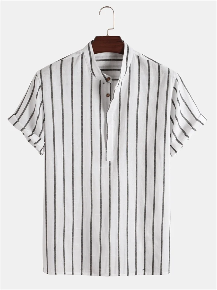 Summer Men's Short-sleeved Shirt Striped Short-sleeved Cotton Shirt
