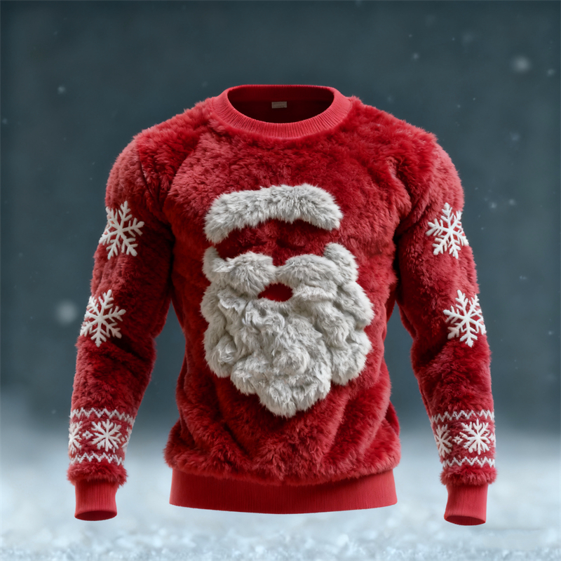 Men's Christmas Santa Claus Inspired Snowflakes Cozy Plush Sweatshirt elevenforest