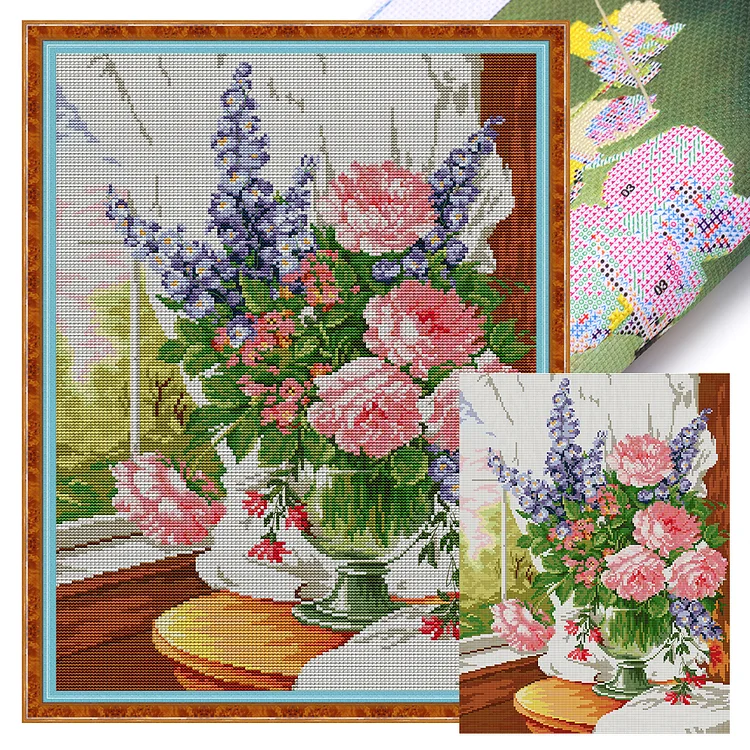 Joy Sunday-Flowers On Windowsill 14CT (35*47CM) Stamped Cross Stitch gbfke