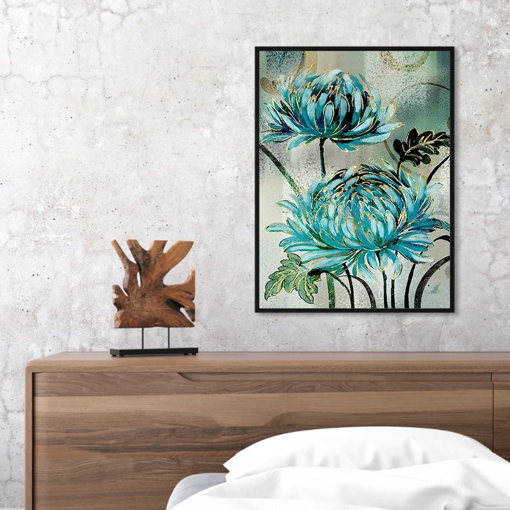 11CT Full Stamped Cross Stitch - Blue flower(Canvas|40*50CM)