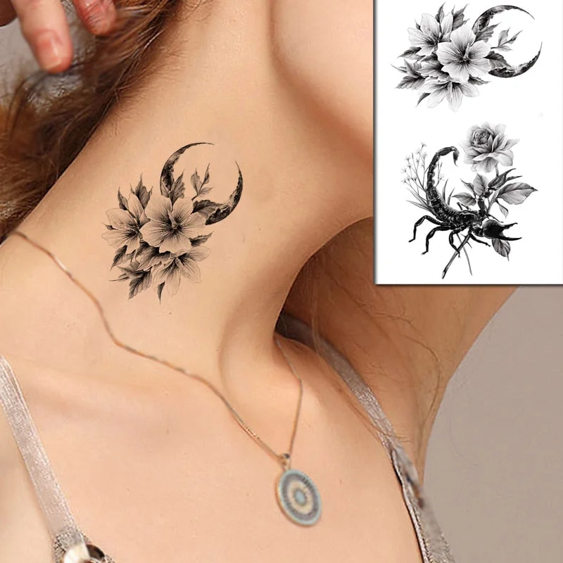Sketch Rose Flowers Waterproof Temporary Tattoo Sticker Hand Lines Design Fake Tattoos Flash Tatoos Arm Chest Body Art for Women