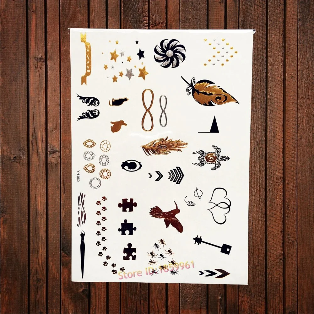 Sdrawing Big Size Gold Flying Butterfly Flash Tattoo Jewel Sticker ACT-199 Henna Bracelet 3D Makeup Butterfly Waterproof Tattoo Women