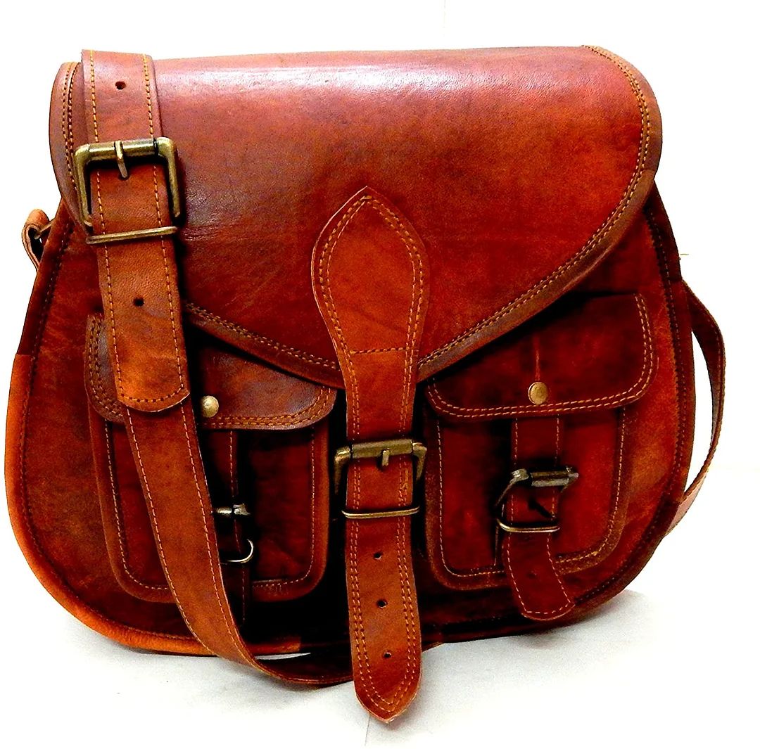 Women Vintage Style Genuine Brown Leather Crossbody Shoulder Bag Handmade Purse