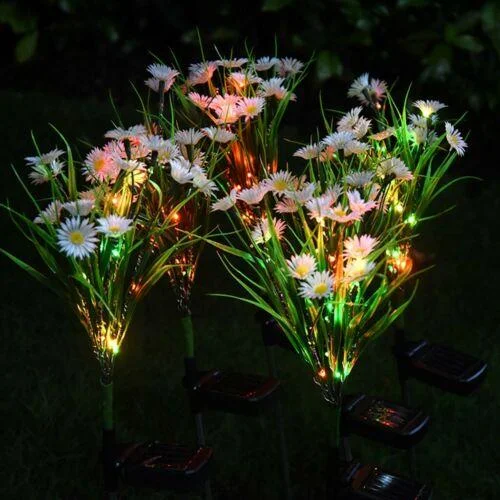 Garden Daisy Flower Shape LED Solar Powered Lights Outdoor Yard Standing Decor