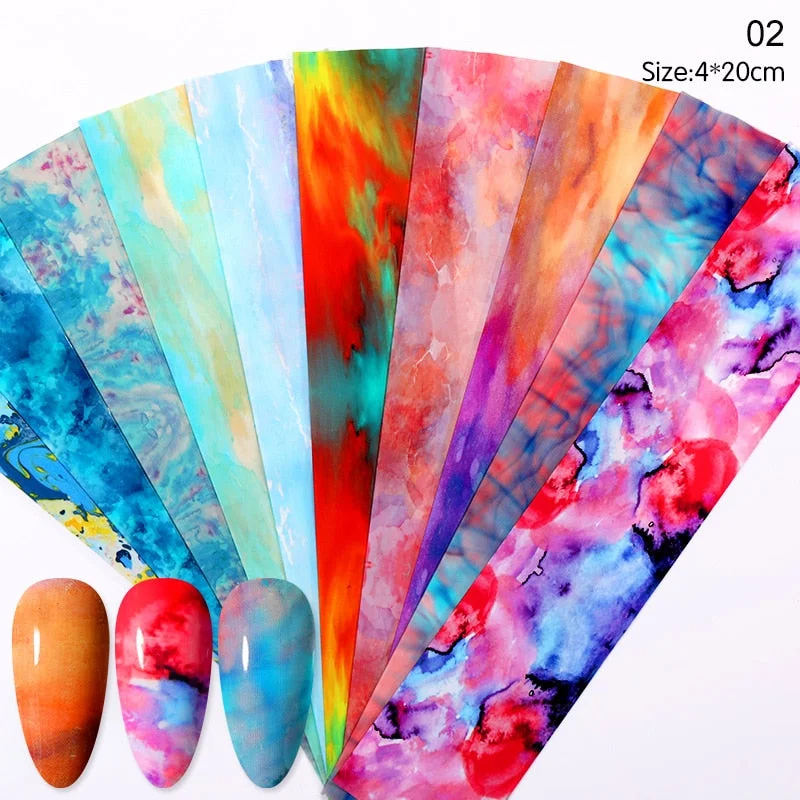10Pcs/Bag Marble Nail Art Transfer Foil Sticker Flower French Tip Wraps Adhesive Decals Nails Decoration Manicures Accessories-Nail Inspo