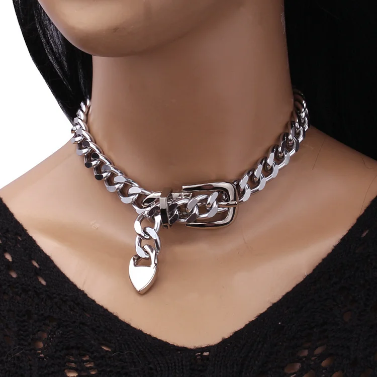 Fashion Metal Geometry Thick Chain Belt Buckle Clavicle Necklace