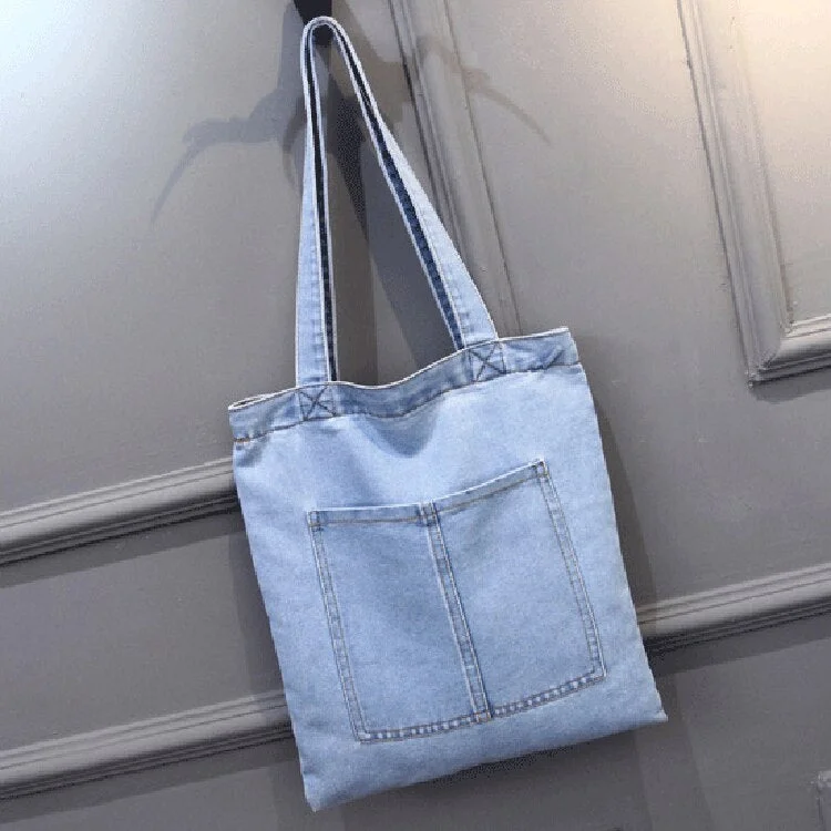 2022 New Large Capacity Women Shoulder Bags Wild Casual Handbag Street Canvas Denim Shoulder Bag Solid Color Zipper Shopping Bag