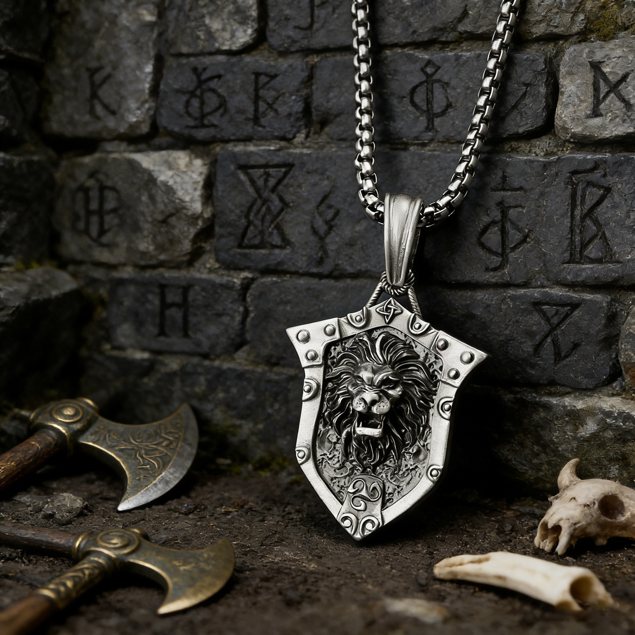 Pure Pewter Lion Shield Necklace