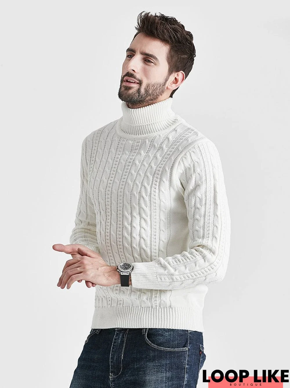 High Neck Versatile Men's Sweater