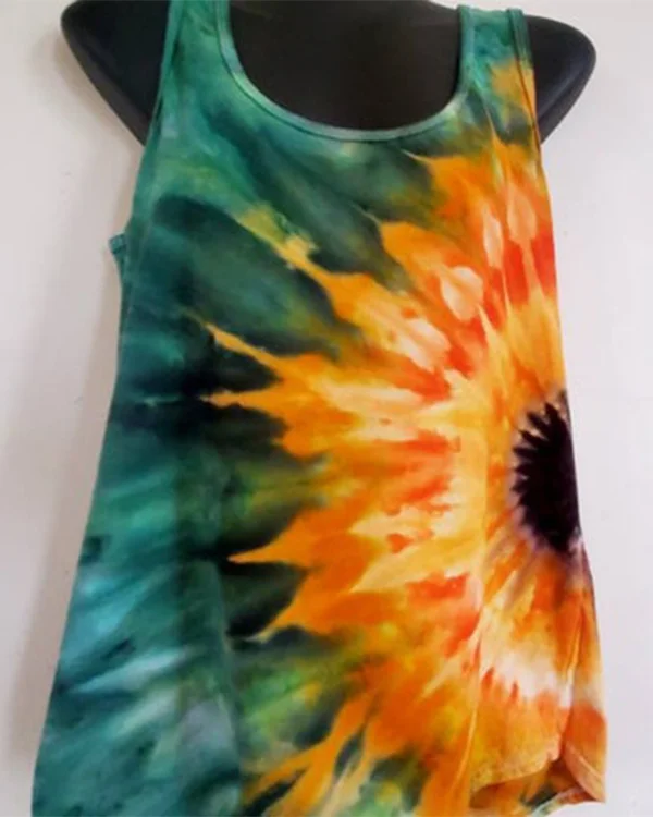 Sunflower Print Tie Dye Tank Top