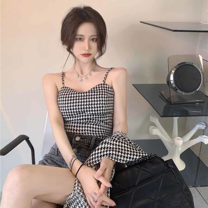 Sets Women 2 Pieces All-match Plaid Long Sleeve Shirts Cropped Camisole Sexy Sun-proof Ulzzang New Fashion Classy Ins Female Y2k