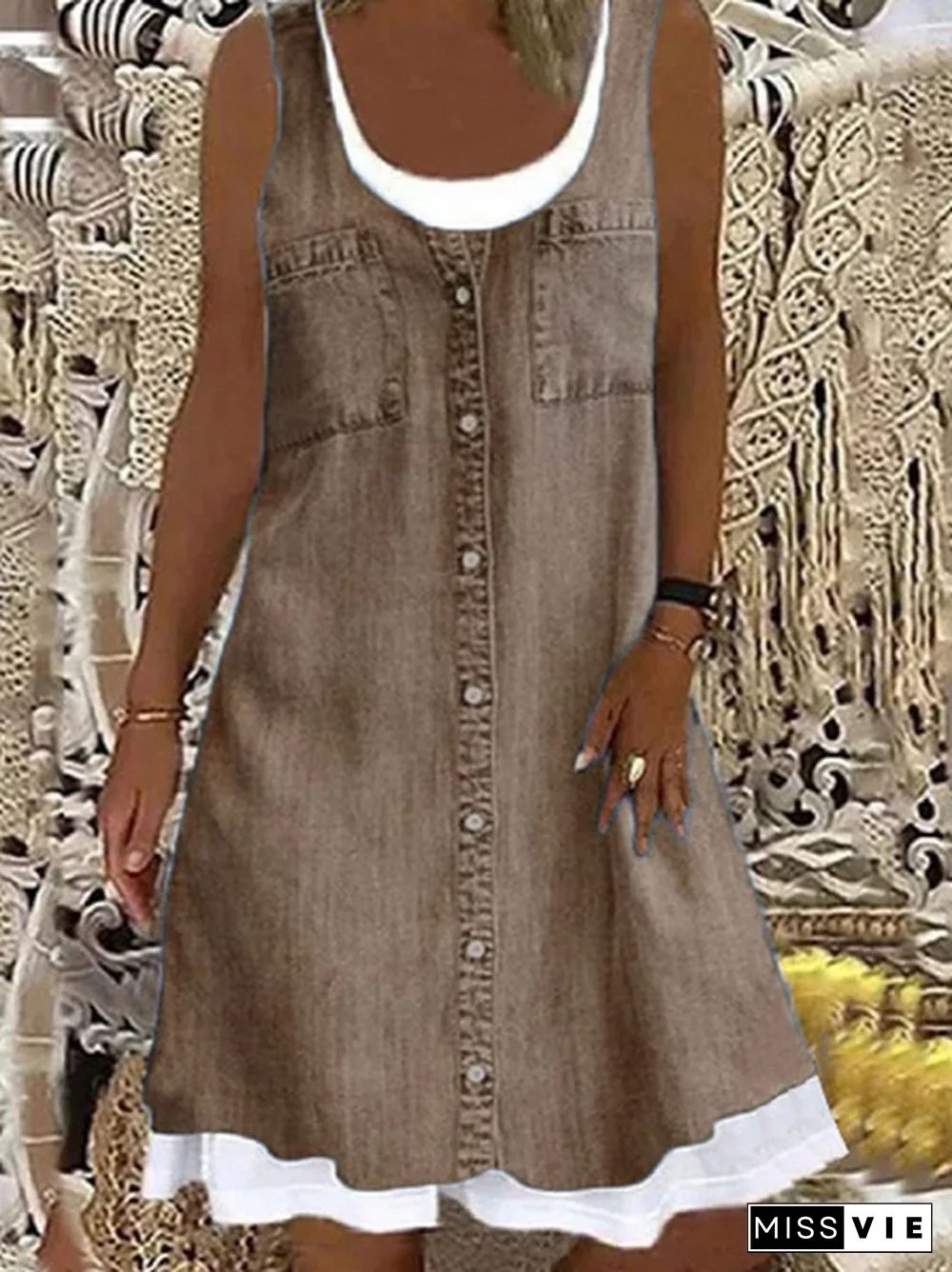 New Fashion Women's Elegant Sleeveless Print Dress Round Neck Casual Party Dresses Plus Size