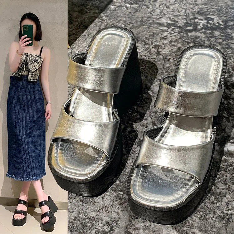 Yyvonne And Loose Cake Thick Bottom Slippers Women Summer Wear High And Cool Drag 2025 New Word Slippers Women