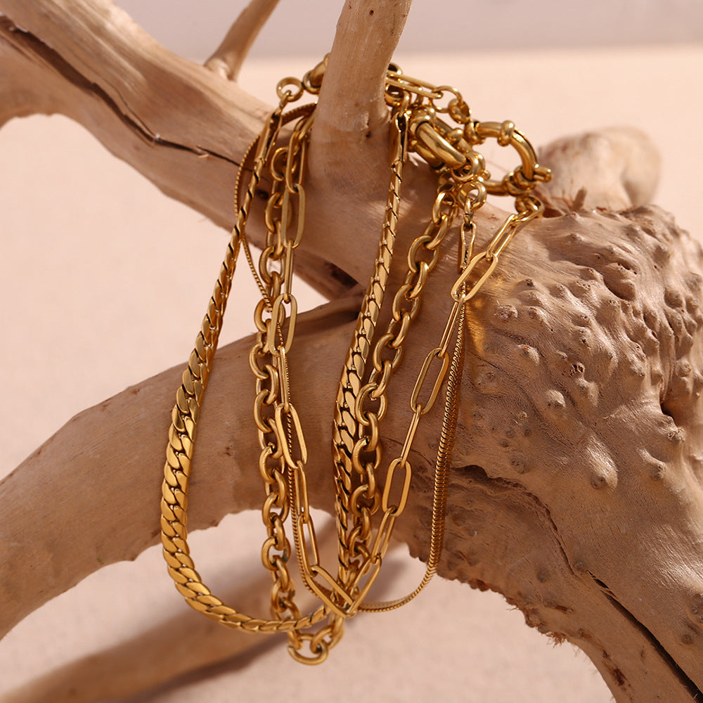 Women Fashion Circle Geometric Stainless Steel 18K Gold Plated Bracelets