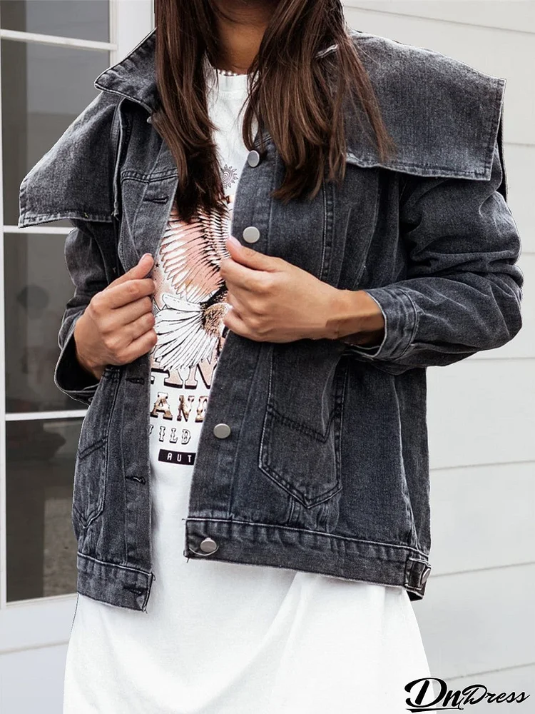 Collared Neck Button Down Denim Jacket