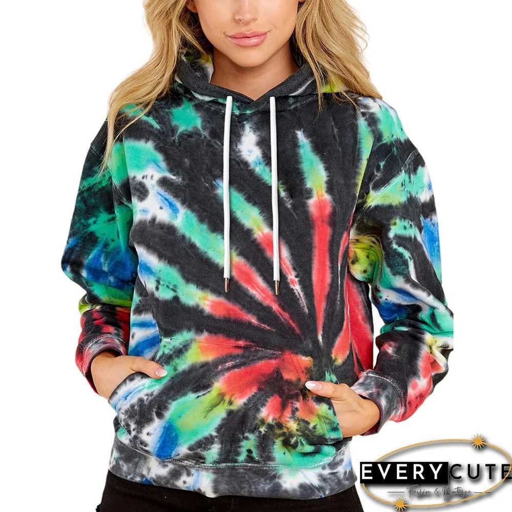 Green Digital Tie-dye Print Hoodie