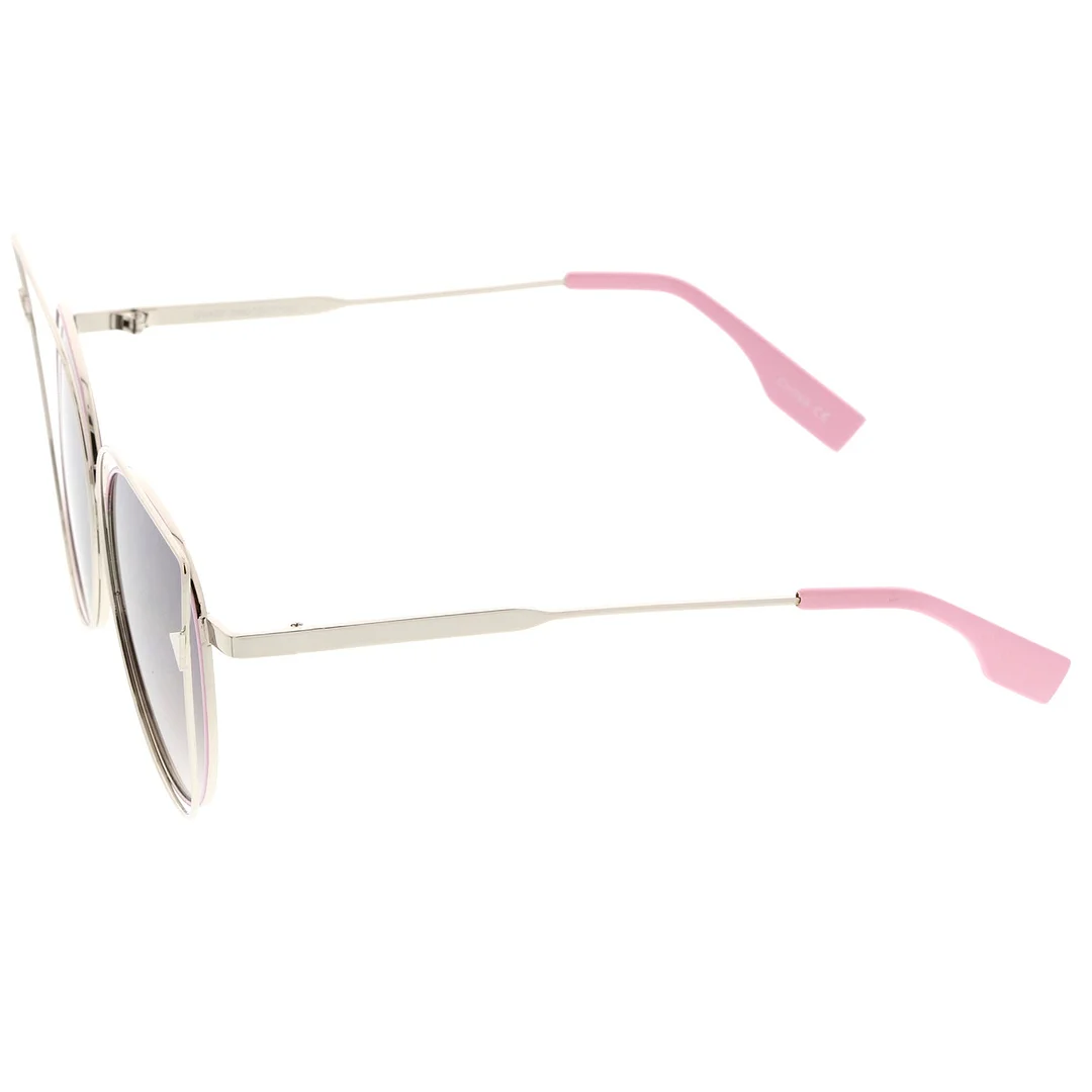 Oversize Metal Cutout Frame Arrow Accent Flat Lens Cat Eye glasses 57mm