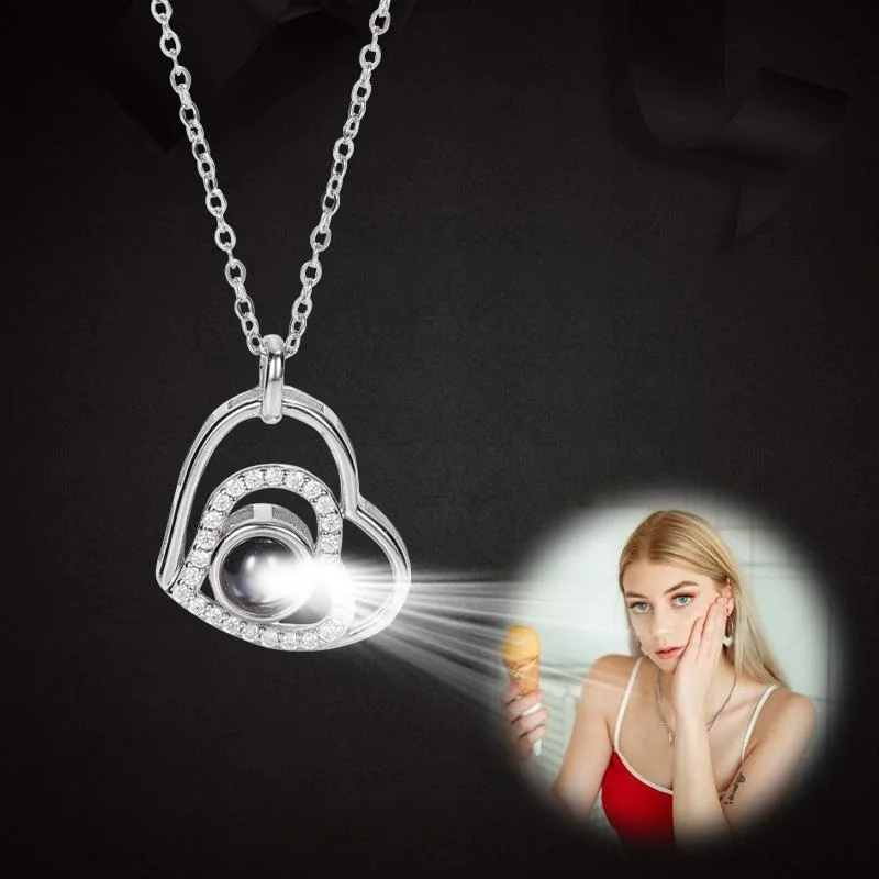 New Arrival Three Heart  Projector Picture Custom Personalized Photo Necklace wetirmss