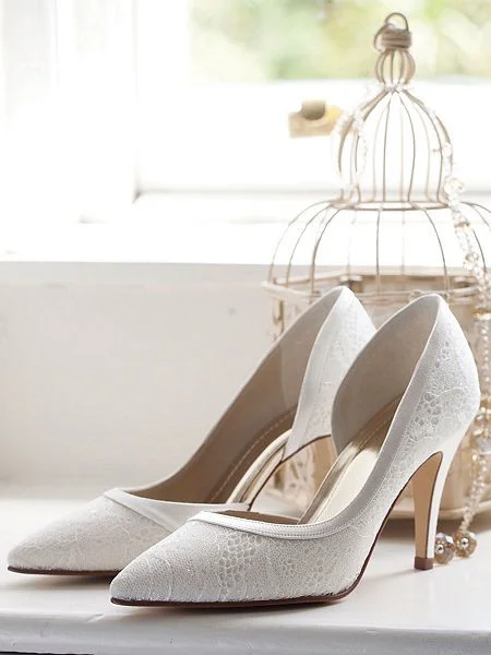 White Wedding Shoes Lace Heels D'orsay Pumps for Bridal |FSJ Shoes