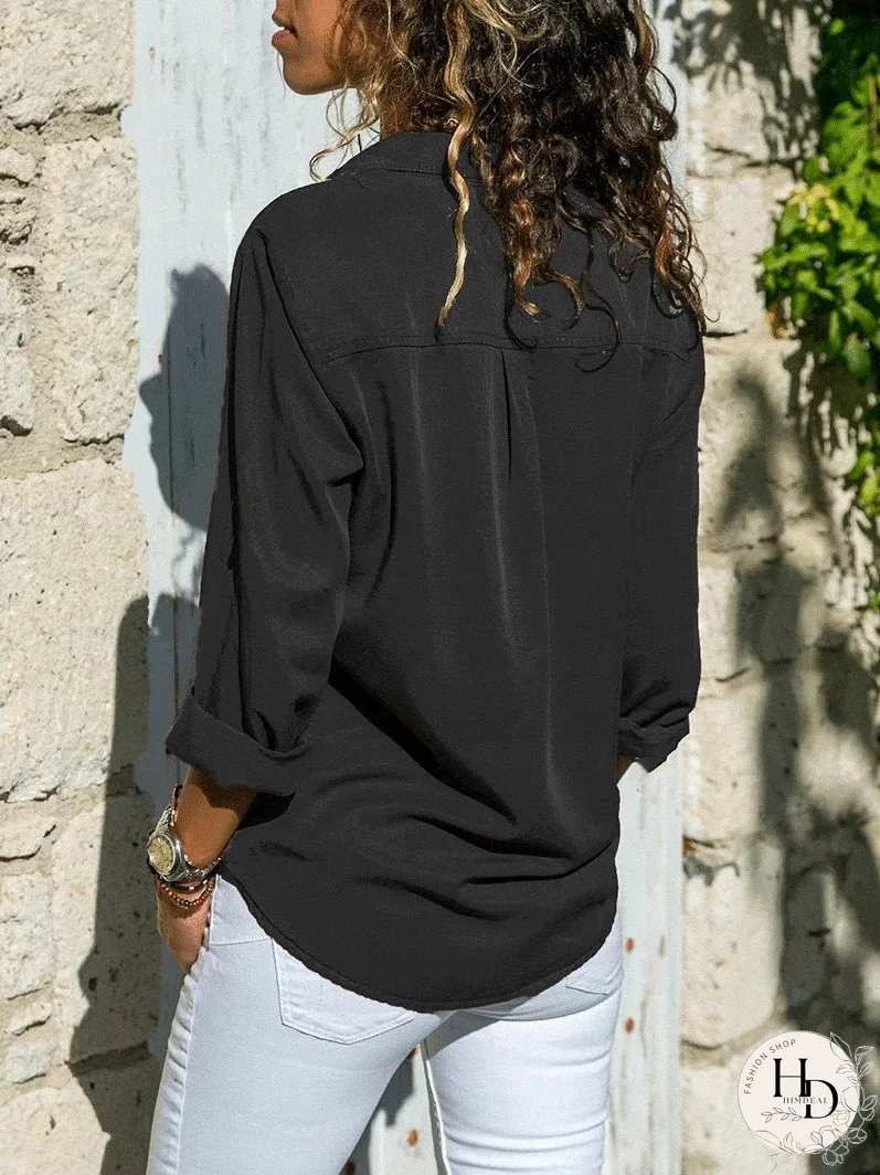Solid Color Button-Up Shirt, Versatile Style