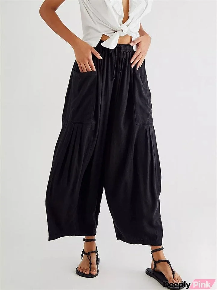 Women's Plus Size Elastic Waist Pleated High Waist Lantern Pants