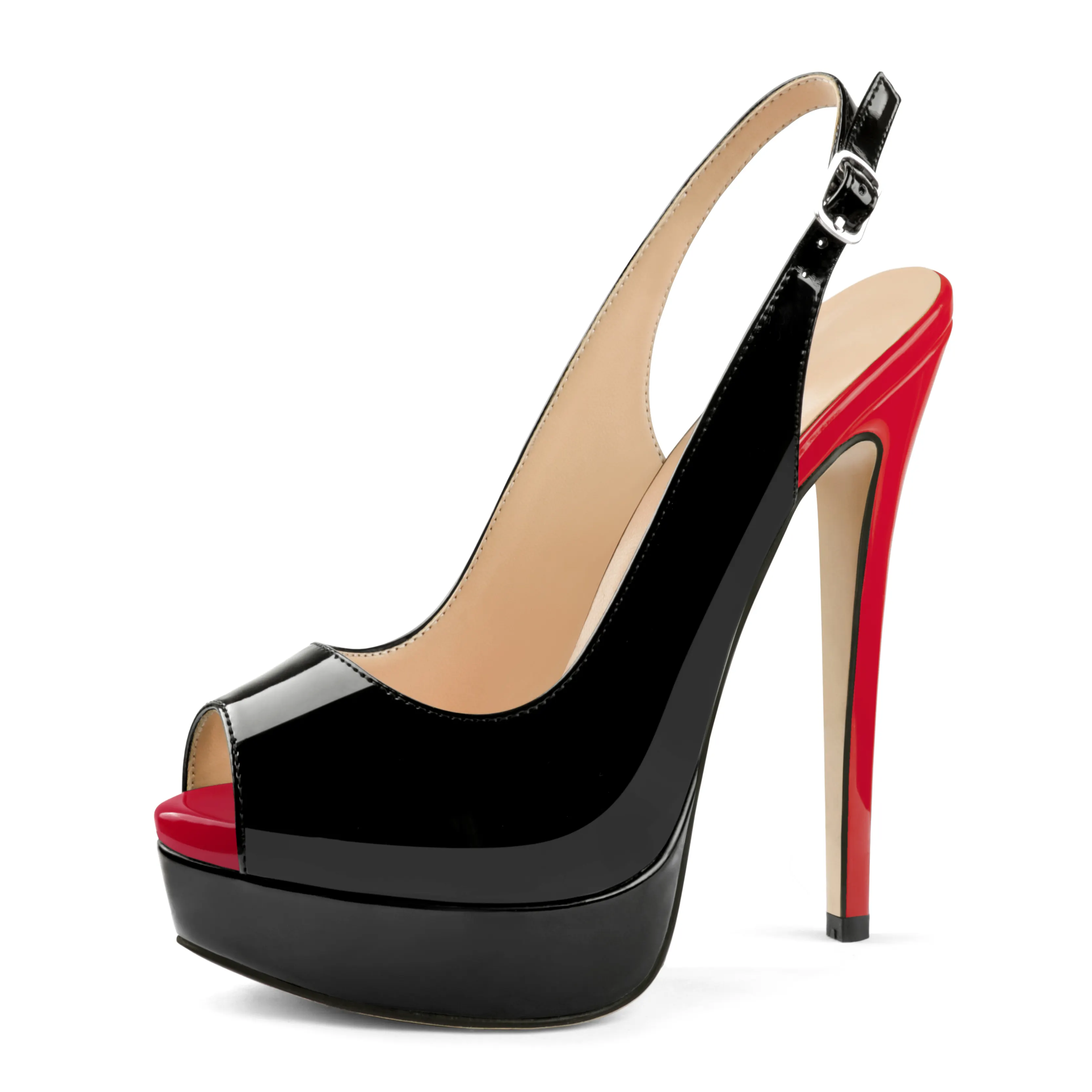 15cm/5.9 inch Ankle Strap Platform Shoes High Heels Peep Toe Patent Pumps