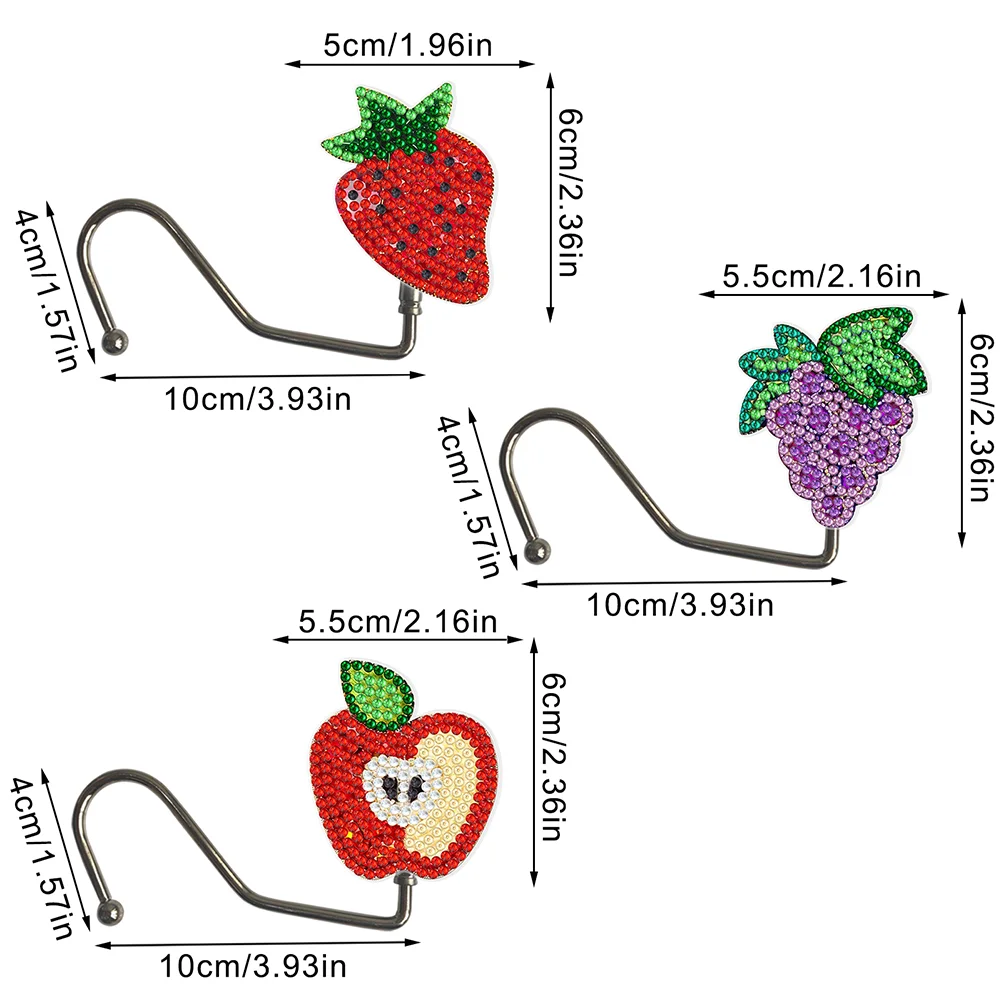 3Pcs Fruit Rhinestone Painting Keychain Hanger DIY Diamond Painting Art Hooks