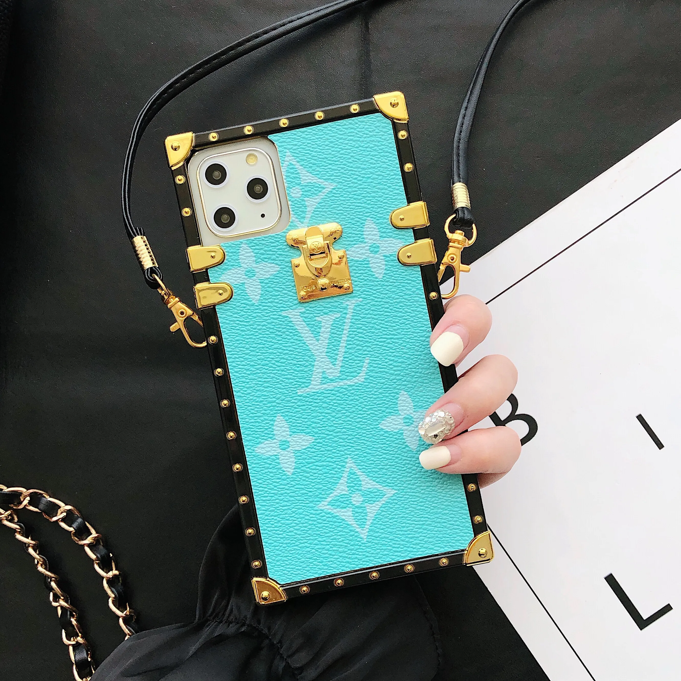 Glamorous LV Canvas Leather Apple iPhone Crossbody Case Samsung Galaxy Trendy Cover