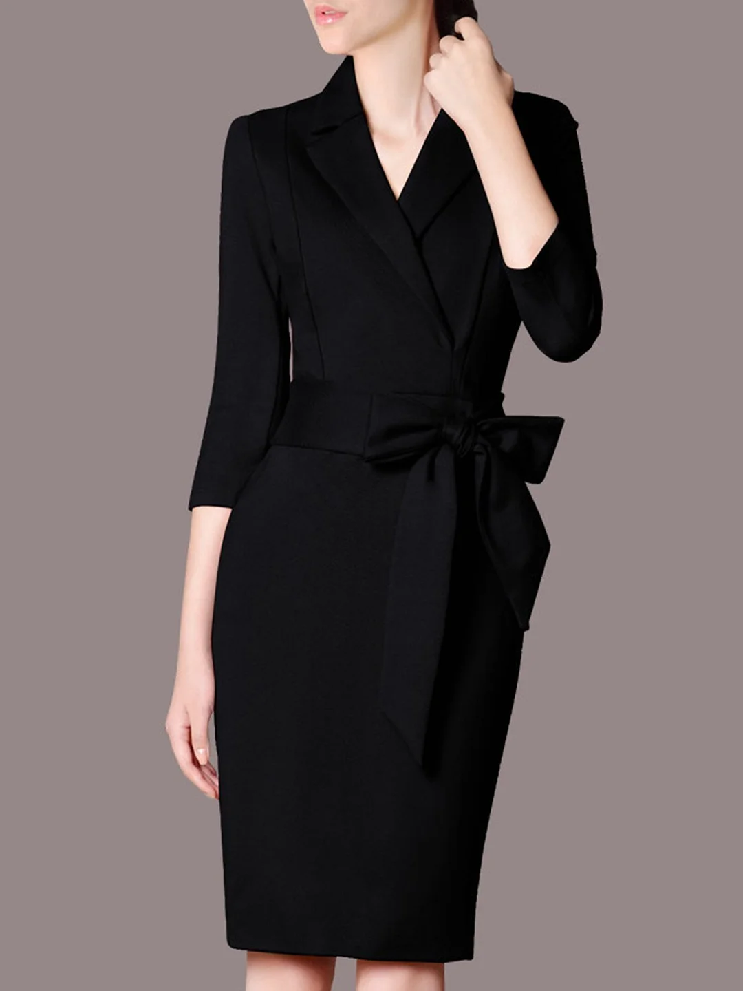 Solid Sheath Elegant Midi Dress