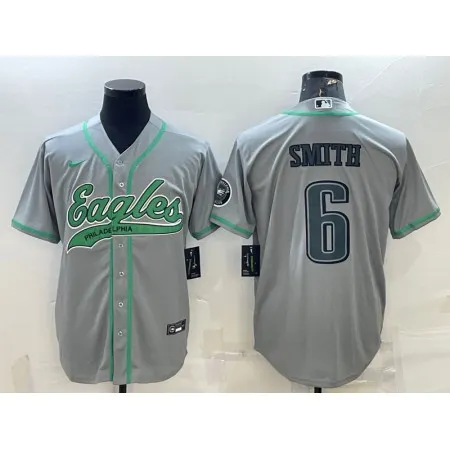 Men's Philadelphia Eagles #6 DeVonta Smith Gray With Patch Cool Base Stitched Baseball Jersey WB5Q