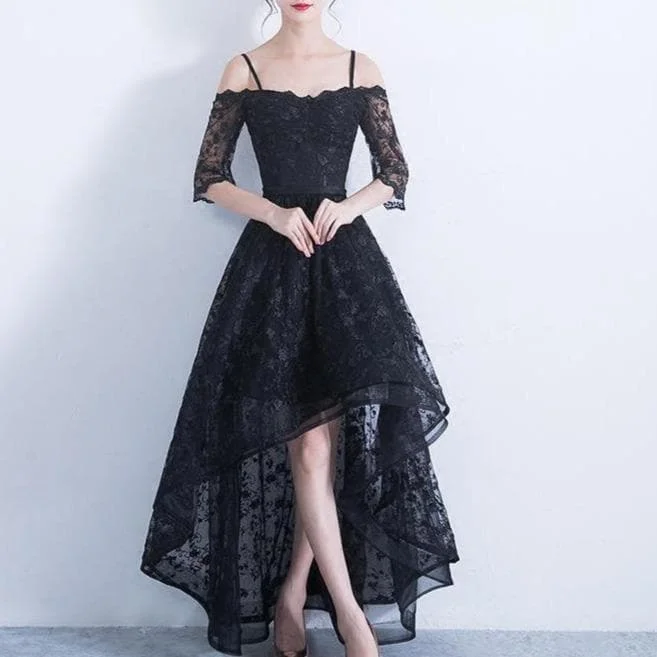Black High Low Lace Prom Dress, Black Homecoming Dress SP15683