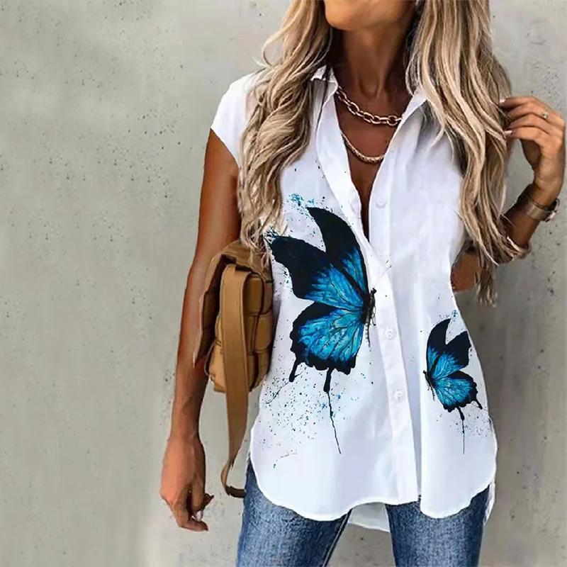 Butterfly Print Short Sleeve Blouse