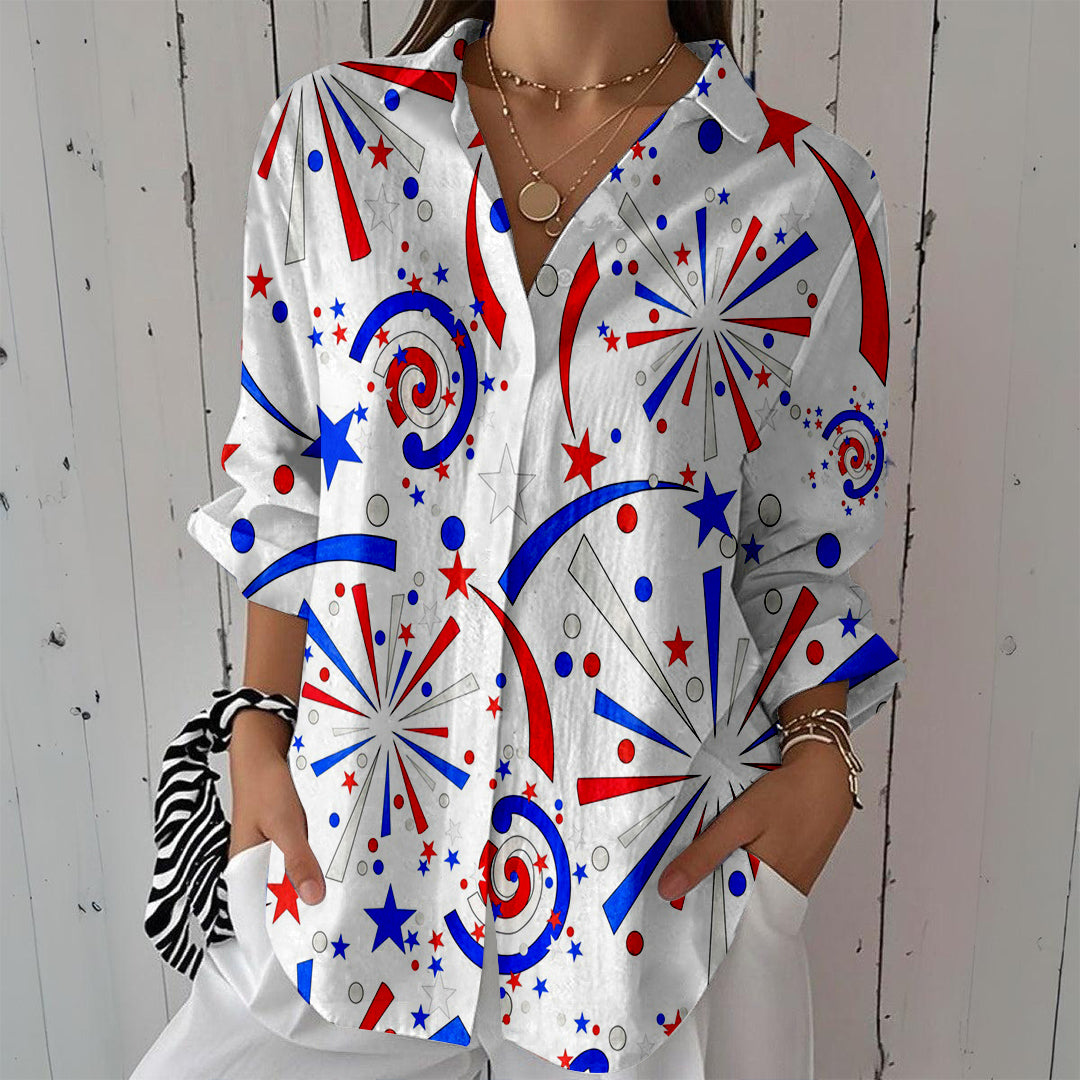 Women Long Sleeve V-neck Graphic Floral Printed Top